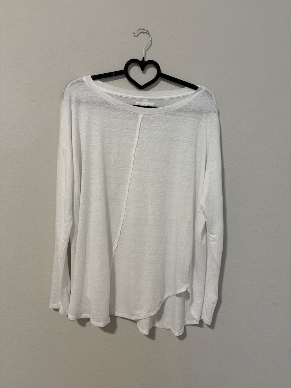 Velvet by Graham & Spencer Women’s White Linen Lagenlook Crew Neck Top M